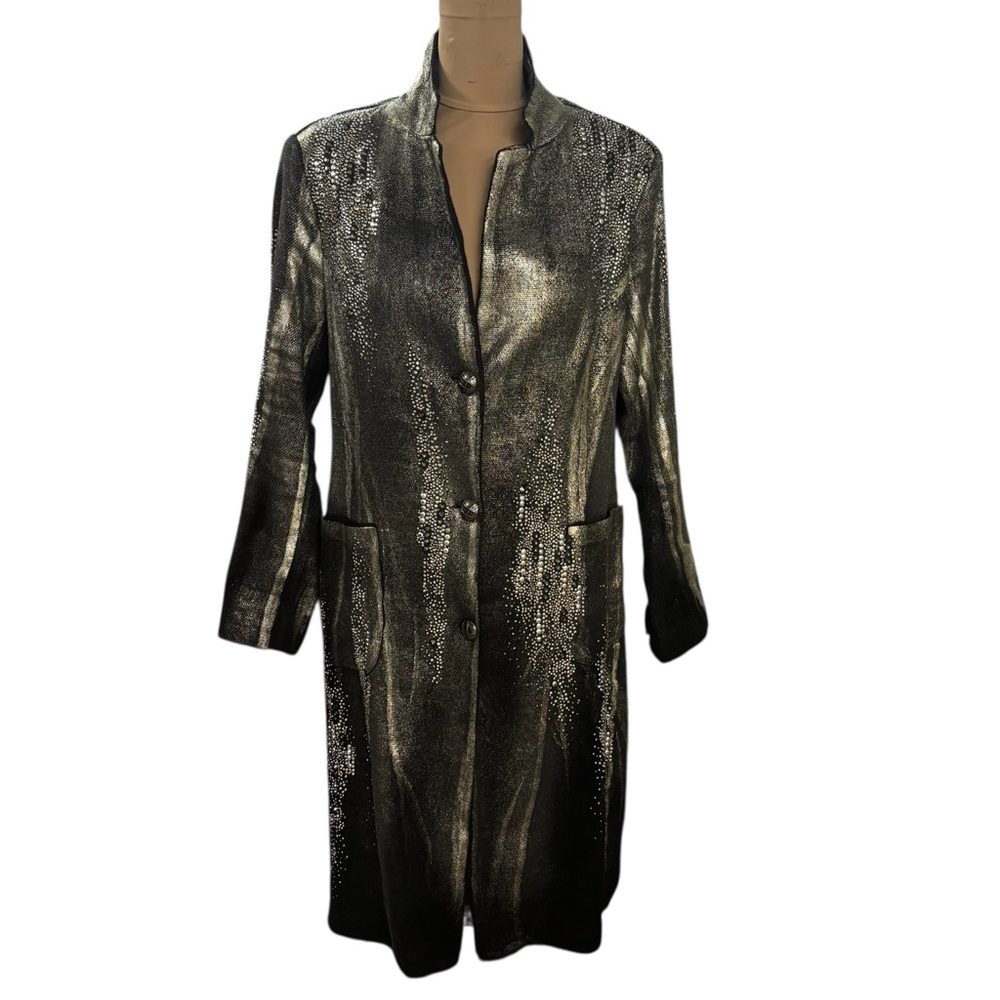 Avant Toi LINEN/Cashmere Coat with silver and gold embellishments sz 14